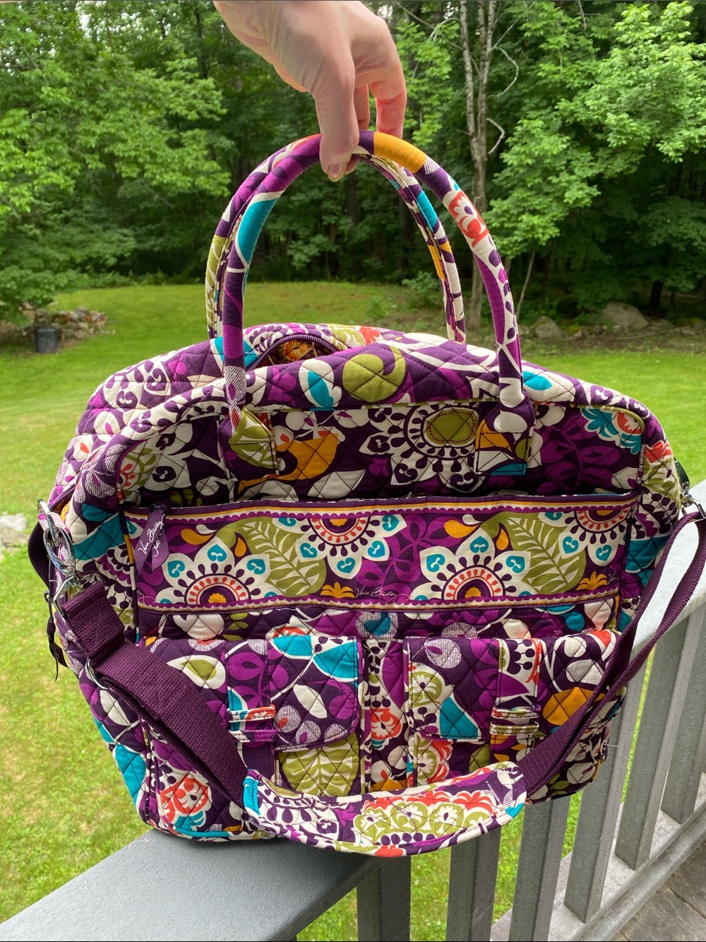 Vera Bradley Plum Crazy Quilted Travel Bag Shoulder Strap Weekender SMELLS MUSTY